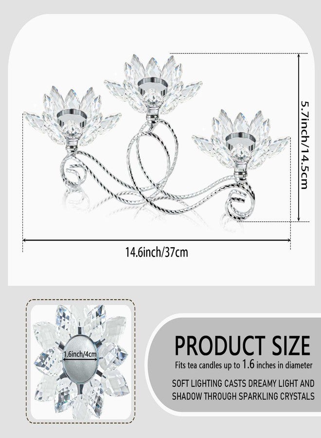 kehail 2Pcs Siver Kehail Crystal Metal Tea Light Candle Holder Set, 3-Arm Flower Shaped Crystal Votive Candlestick Holders for Table Centerpiece, Wedding Shower, Party and Home Decor - Image 2